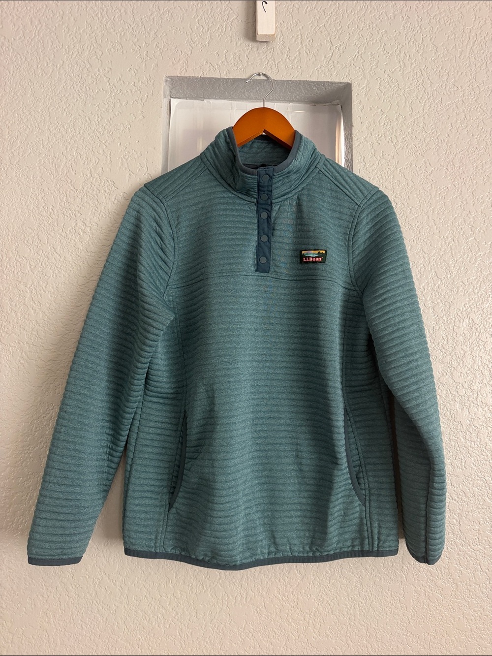 L.L. Bean Teal Ribbed Quarter-Snap Performance Pullover